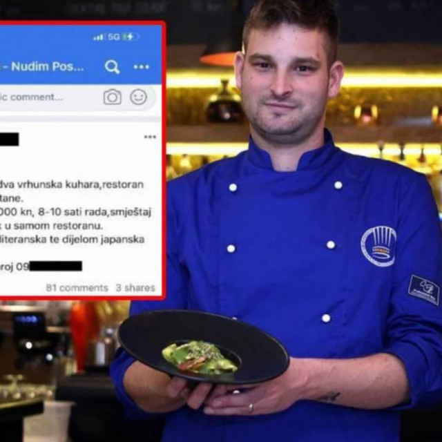 U Facebok grupi 'Tražim - nudim posao - Hrvatska i EU' osvanuo je oglas u kojem se traže dva vrhunska kuhara koji će raditi za plaću od 35 tisuća kuna