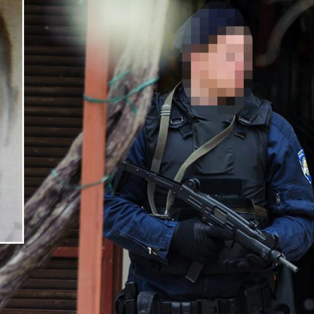 Filip Korać i ilustracija policajca s automatskim oružjem