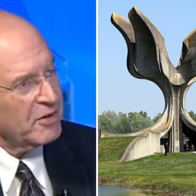 Gideon Greif i spomenik u Jasenovcu