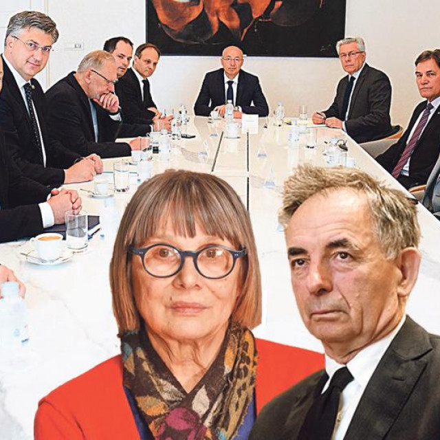 Premijer Plenković s pilotima koje Srbija optužuje za ratni zločin u Oluji 1995.; Milorad Pupovac, šef SDSS-a i HDZ-ov koalicijski partner (dolje desno); Nataša Kandić, izvršna direktorica Fonda za humanitarno pravo iz Srbije (dolje lijevo)