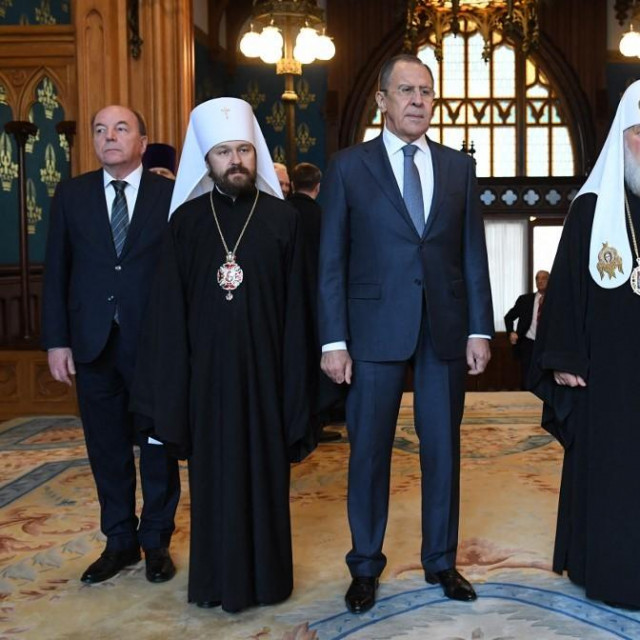 Mitropolit Ilarion, Sergej Lavrov i patrijarh Kiril 