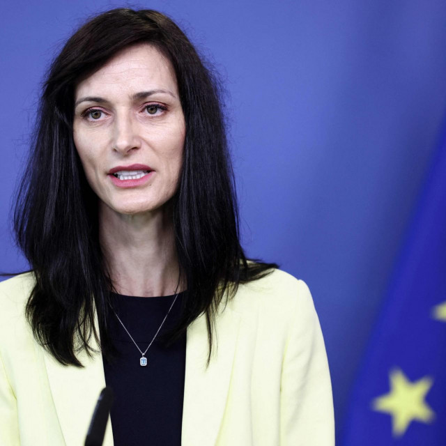 European Union Commissioner for Innovation, Research, Culture, Education and Youth Mariya Gabriel speaks during a joint press conference with Ukraine's Deputy Prime Minister for European and Euro-Atlantic Integration and European Innovation Council Board member on new European Innovation Council support for tech start-ups from Ukraine on June 9, 2022 in Brussels. (Photo by Kenzo TRIBOUILLARD/AFP)