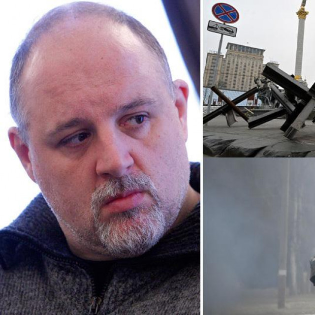 Igor Tabak, 'ježevi', tj. barikade za tenkove u Kijevu, ruski tenk u Ukrajini