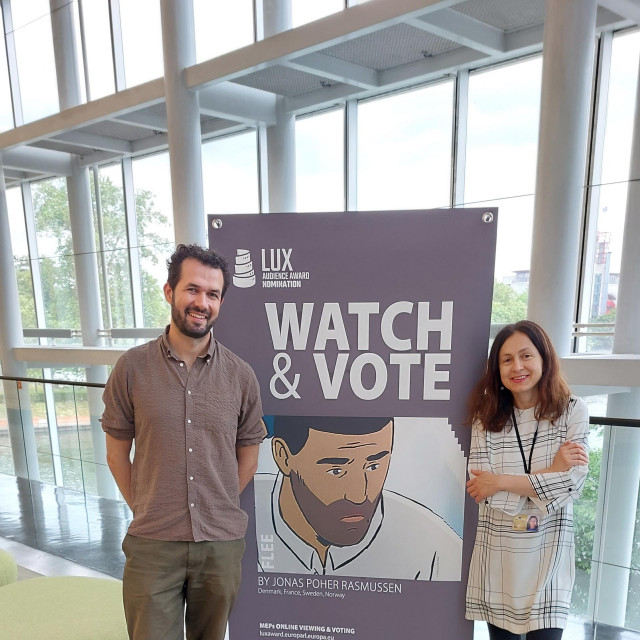 Jonas Poher Rasmussen i Karmela Devčić u Europskom parlamentu gdje je organizirana dodjela filmske nagrade LUX