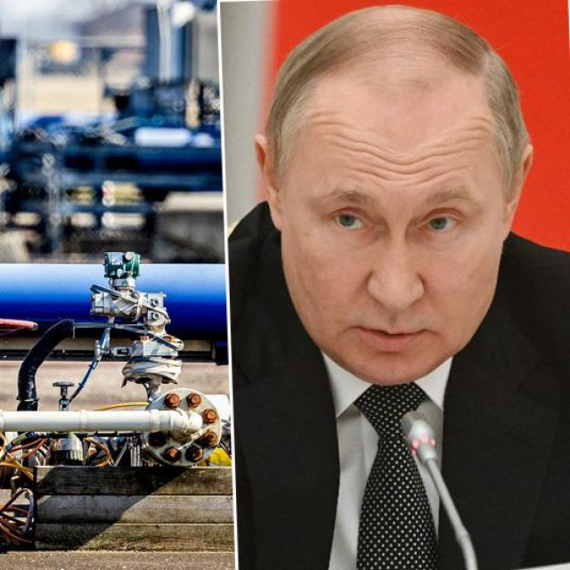 Ilustracija plinovoda i Vladimir Putin