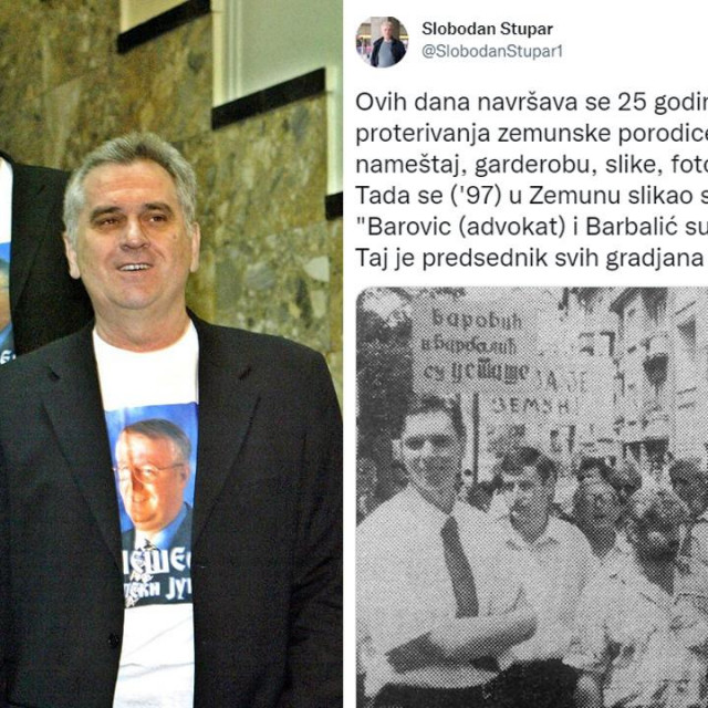 Aleksandar Vučić i Tomislav Nikolić s fotografijom Vojsilava Šešelja na majici (lijevo), Vučić ispred stana obitelji Barbalić