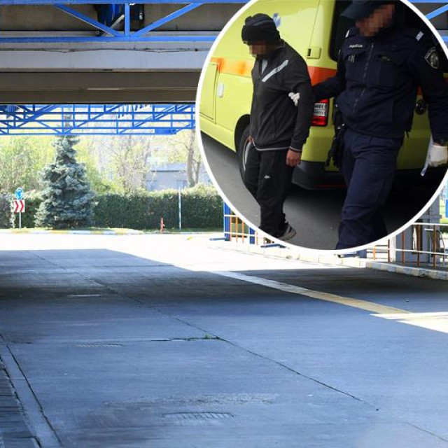 Peron 401 Autobusnog kolodvora u Zagrebu (glavna fotografija), ilustrativna fotografija privođenja (u krugu)