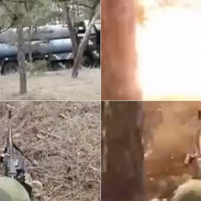 Prizor ruskog vojnika koji strojnicom puca u lanser ukrajinskog PZO sustava s-300