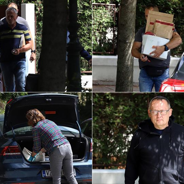 Uhićenje Željka Bunića (gore lijevo i dolje desno u crnoj trenirci i s naočalama na licu)