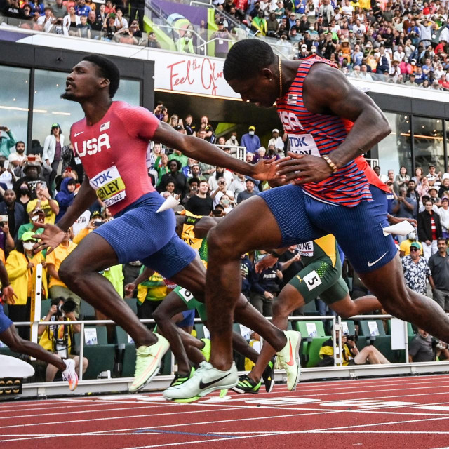 Fred Kerley u finišu utrke na 100 m