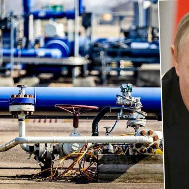 Ilustracija plinovoda i Vladimir Putin