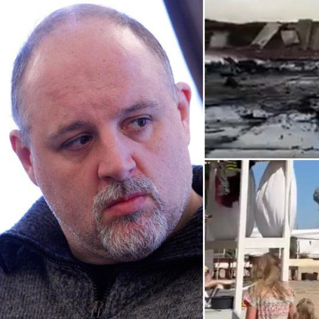 Igor Tabak; prizor uništenog ruskog aviona, navodno u bazi na Krimu (čini se kao Su-24M); prizor eksplozija na Krimu, snimljenih s plaže