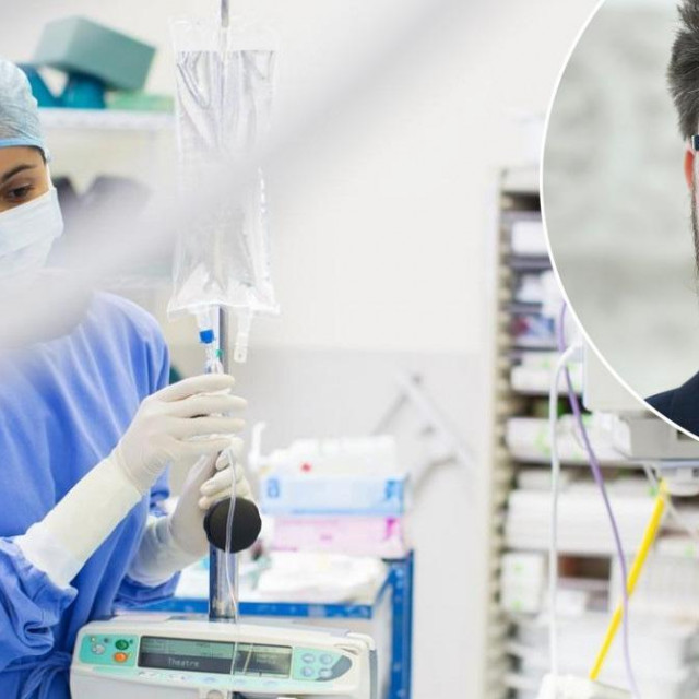 Ilustracija - medicinska sestra; u krugu: Peđa Grbin