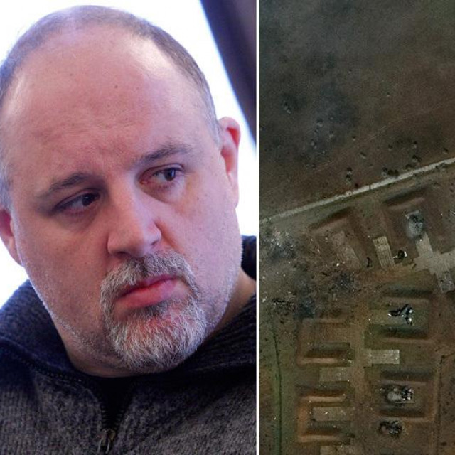 Igor Tabak i satelitska snimka uništenih aviona nakon eksplozija u ruskoj zračnoj bazi Saki na Krimu
