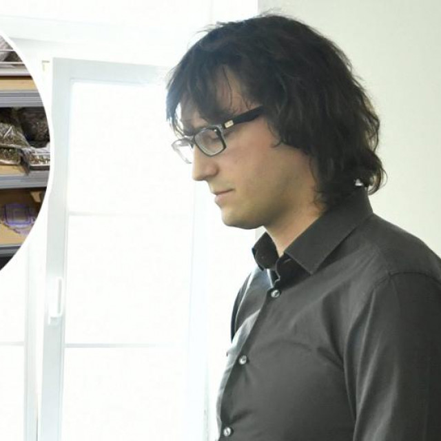 Josip Kerum (fotografiran 2017. godine); u krugu: zaplijenjena droga