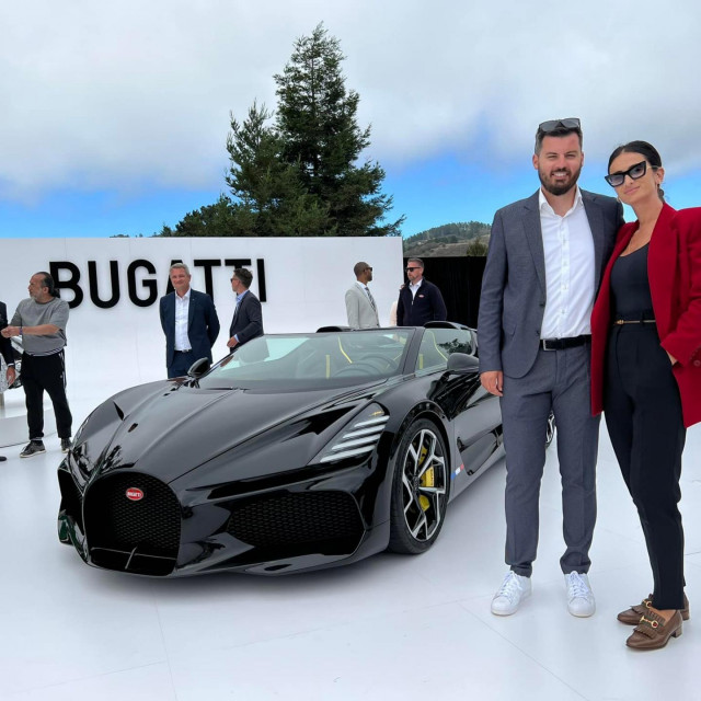 Mate Rimac i Katarina Lovrić na predstavljanju Bugatti W16 Mistrala u Kaliforniji
