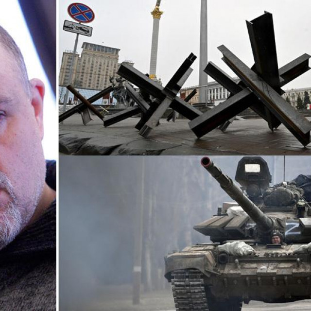 Igor Tabak, ‘ježevi‘, tj. barikade za tenkove u Kijevu, ruski tenk u Ukrajini