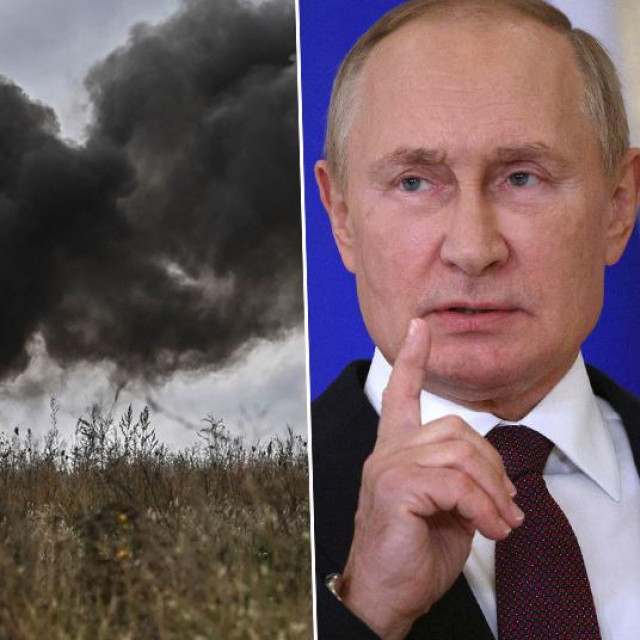 Uništeno rusko vojno vozilo i Vladimir Putin