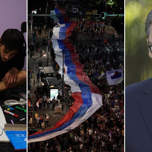 Mladić koji priprema transparentne za Europride, nedavna povorka srpskih konzervativaca i desničara, Aleksandar Vučić