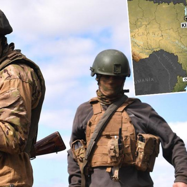 Ruski separatisti u Donjecku i karta Ukrajine s okupiranim teritorijima