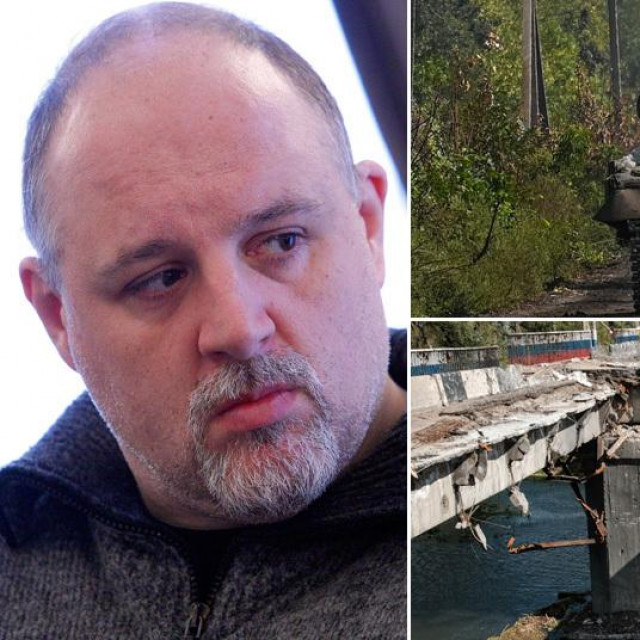 Igor Tabak; ukrajinski tenkovi u oblasti Harkiv; uništeni most u Kupjansku u bojama ruske zastave