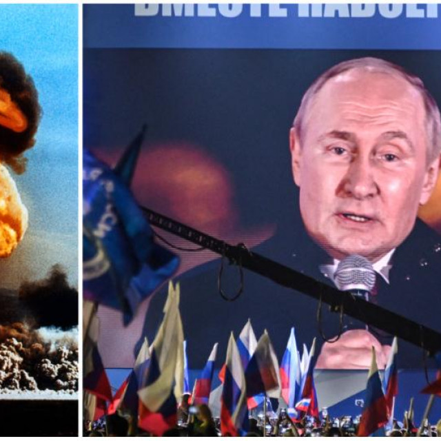 Atomska bomba, ilustrativna fotografija/ Vladimir Putin na proslavi ankesije u Moskvi