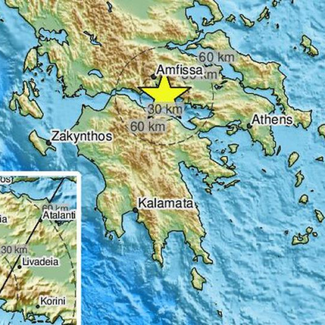 Epicentar potresa u Grčkoj, označen zvjezdicom