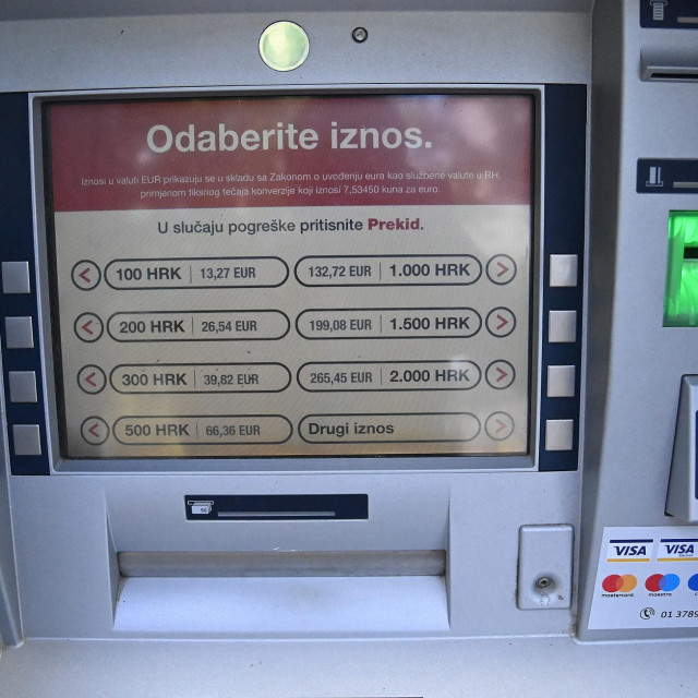 Na bankomatima je počeo prikaz novčanih iznosa u kunama i eurima
 