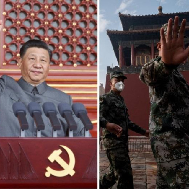 Xi Jinping/ kineski vojnici u Zabranjenom gradu/ vojnik ispred siluete Mao Zedonga