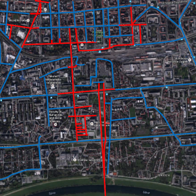 Karta centra Zagreba s dijelovima u kojima se očekuje gužva