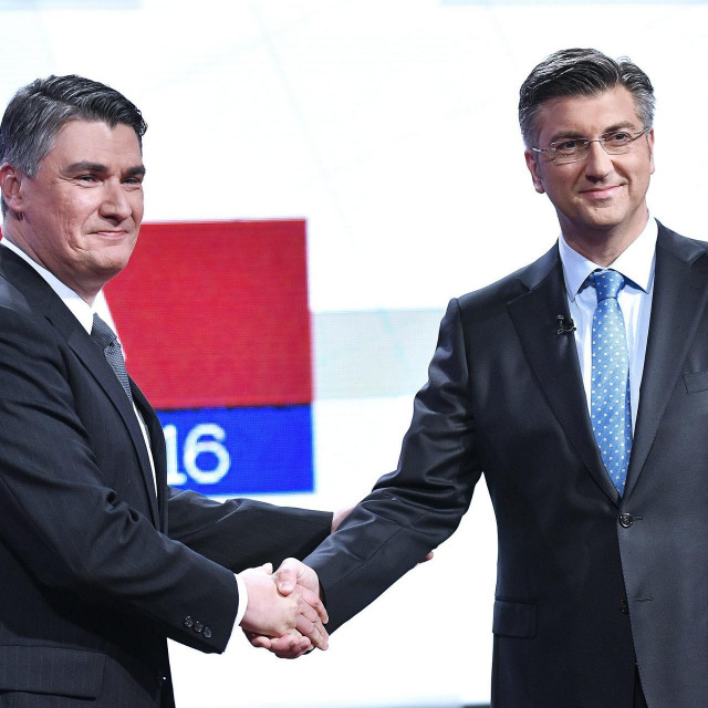 Zoran Milanović i Andrej Plenković 2016. na HRT-u prije izvanrednih parlamentarnih izbora