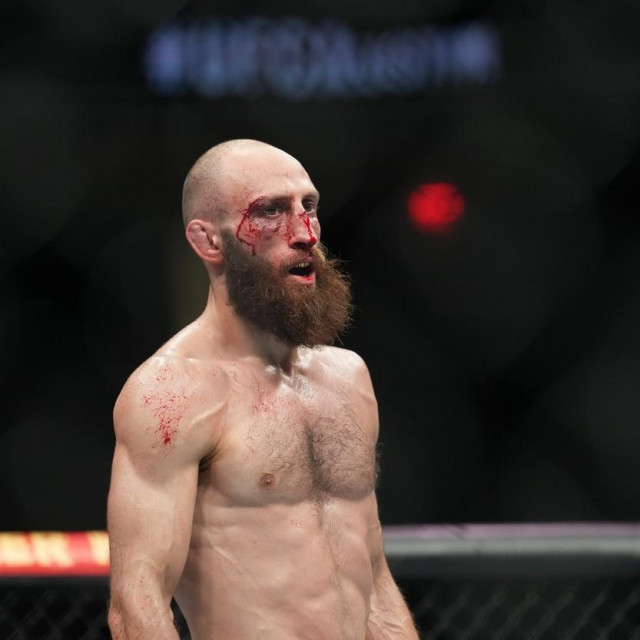 AUSTIN, TX - JUNE 18: Guram Kutateladze celebrates his victory over Damir Ismagulov in their lightweight bout during the UFC Fight Night: Kattar v Emmett event at June 18, 2022, Moody Center on in Austin, Texas.,Image: 701524628, License: Rights-managed, Restrictions: FOR EDITORIAL USE ONLY. Icon Sportswire (A Division of XML Team Solutions) reserves the right to pursue unauthorized users of this image. If you violate our intellectual property you may be liable for: actual damages, loss of income, and profits you derive from the use of this image, and, where appropriate, the costs of collection and/or statutory damages up to $150,000 (USD)., Model Release: no, Credit line: Louis Grasse/PxImages/Icon Sportswire/Newscom/Profimedia