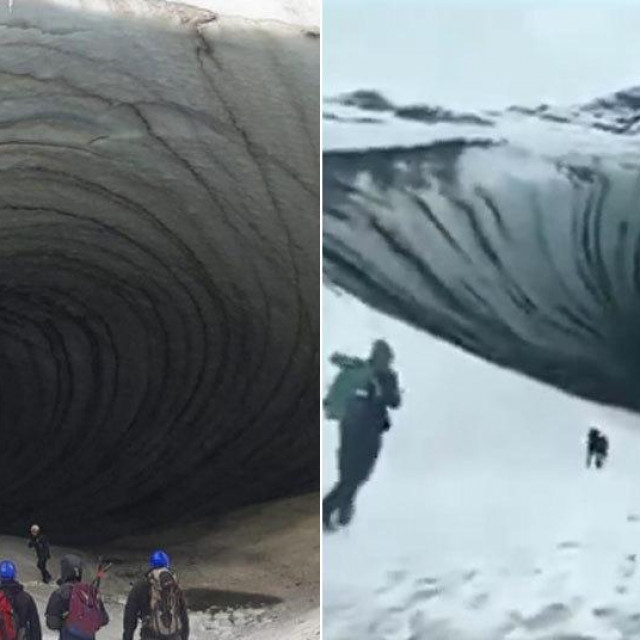 Snimljen trenutak pada komada leda
