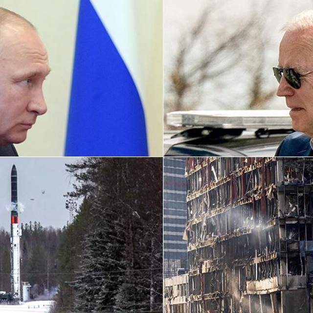 Vladimir Putin (G-L); Joe Biden (G-D)