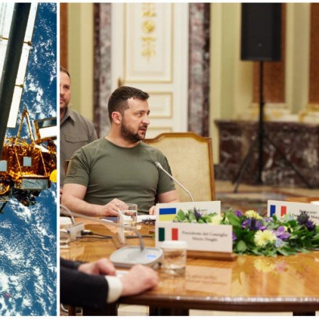 Satelit, ilustrativna fotografija, Volodimir Zelenski i Emmanuel Macron
