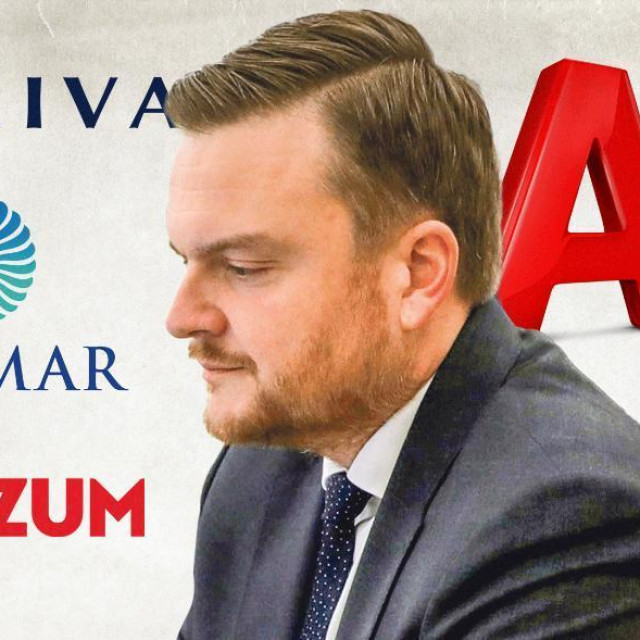 Ministar Marko Primorac i logotipovi kompanija koje će platiti ekstraporez