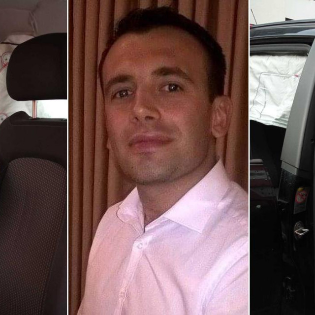 Ladislav Pleše i njegov oštećen automobil