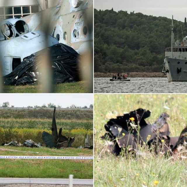 Pad helikoptera u Vukovaru (gore lijevo), potraga za helikopterom kod Zlarina (gore desno), pad MiG-a kod Donje Lomnice (dolje lijevo), ostaci MiG-a kod Plaškog