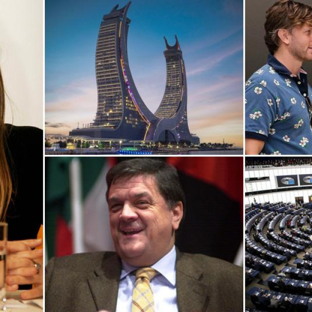 Eva Kaili; prizor iz Katara; Francesco Giorgi, Eva Kaili; Pier-Paolo Panzeri; prizor iz Europskog parlamenta