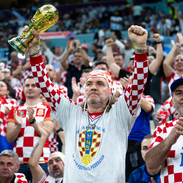 Doha, Katar, 131222.
Stadion Lusail.
FIFA Svjetsko prvenstvo Katar 2022.
Utakmica polufinala, Argentina - Hrvatska.
Na fotografiji: navijaci
