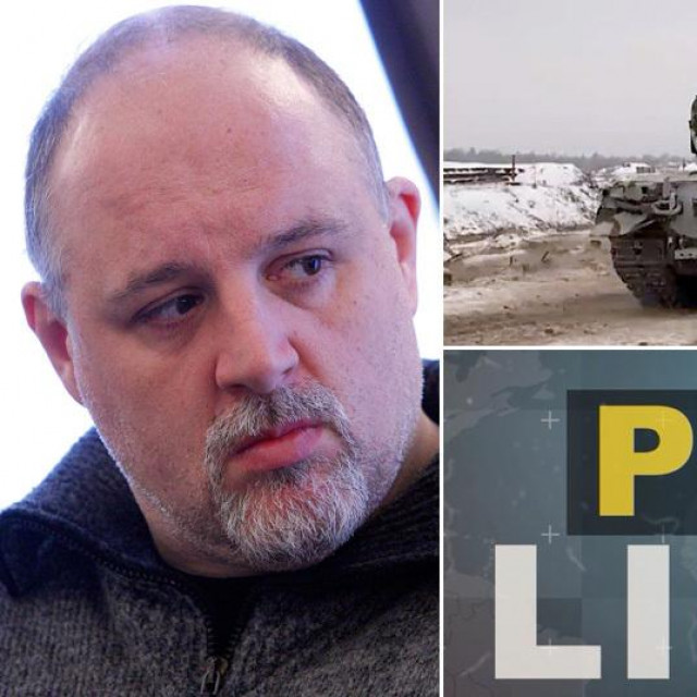 Igor Tabak, ruski tenk na vježbi u Bjelorusiji i screenshot špice podcasta Prva linija