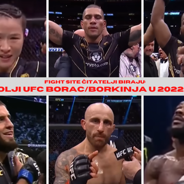 Gore (s lijeva na desno): Zhang Weili, Alex Pereira, Leon Edwards
Dolje: Islam Makhachev, Alexander Volkanovski, Aljamain Sterling
