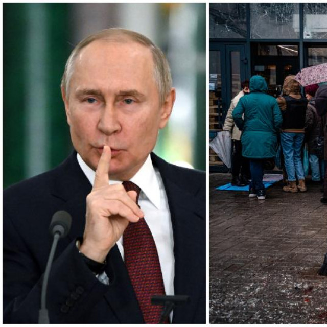 Vladimir Putin, red ispred supermarketa u Moskvi