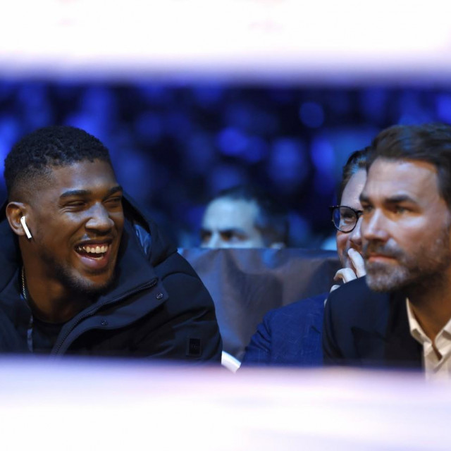 Anthony Joshua and Eddie Hearn in the stands at the OVO Arena Wembley, London. Picture date: Saturday November 26, 2022.,Image: 740390284, License: Rights-managed, Restrictions: Use subject to restrictions. Editorial use only, no commercial use without prior consent from rights holder., Model Release: no, Credit line: Steven Paston/PA Images/Profimedia