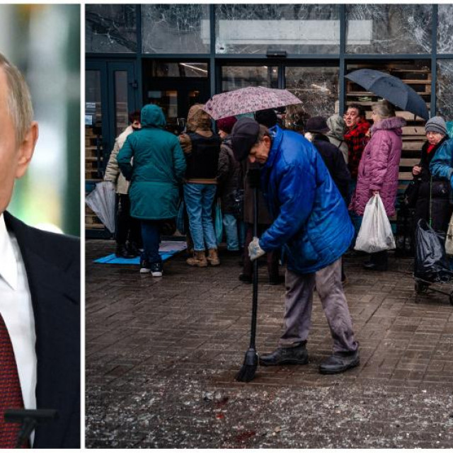 Vladimir Putin, red ispred supermarketa u Moskvi