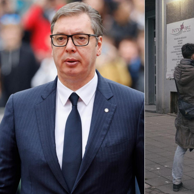 Aleksandar Vučić i grafit s licem Vladimira Putina u centru Beograda
