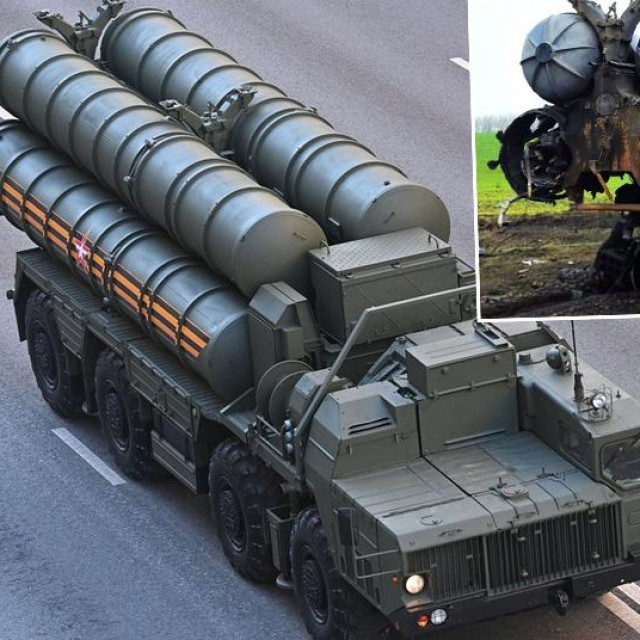 Lanser raketnog sustava S-400 na paradi u Moskvi i lanser sustava koji je navodno uništen u Ukrajini