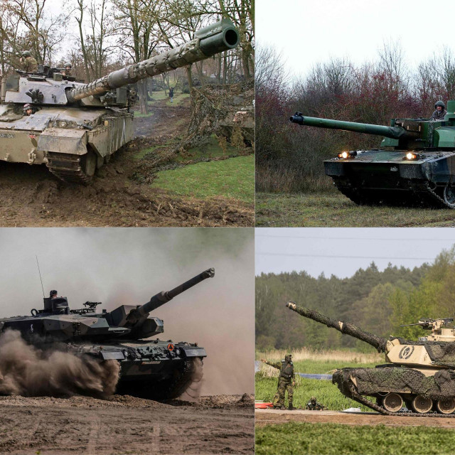 U smjeru kazaljke na satu: Challenger, Leclerc, Leopard i Abrams. Ukrajinci će uskoro na raspolaganju imati britanske, francuske, njemačke i američke tenkove