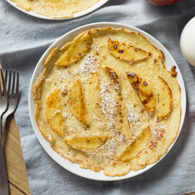 Homemade Apple Dutch Pannekoek Pancake with Powdered Sugar