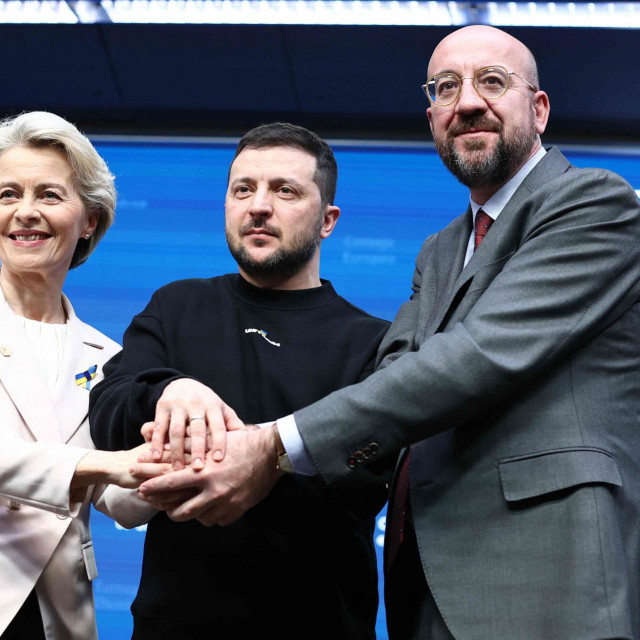 Charles Michel, Ursula von der Leyen i Volodimir Zelenski